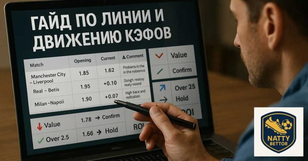 Аналитик ставок изучает движение коэффициентов и линию на мониторе