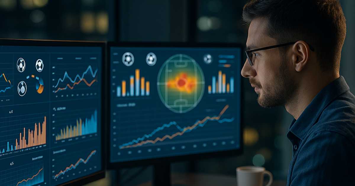 Аналитик изучает спортивную статистику (xG, удары, PPDA) на графиках — NattyBetPro, методики аналитики ставок и разбор статистики
