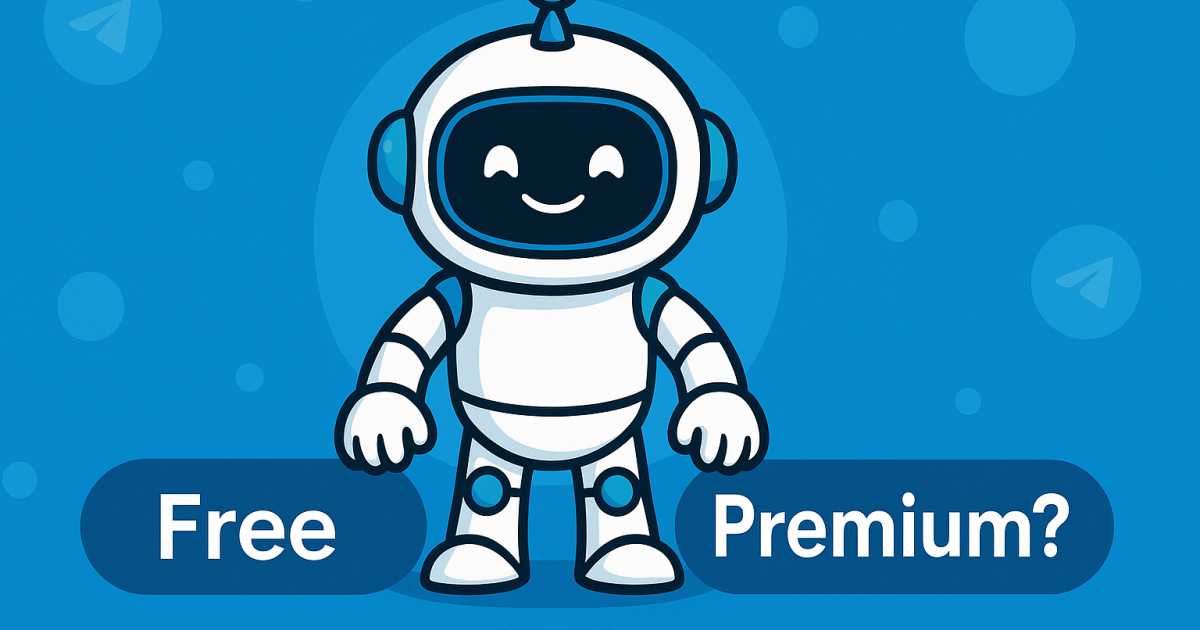 «Робот-маскот с футбольным мячом и кнопками Free и Premium — выбор подписки в Telegram-боте NattyBetPro»